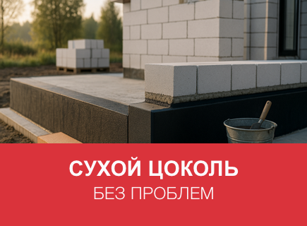 Гидроизоляция цоколя и первого ряда газобетона